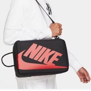 Nike Crossbody Shoe Box Bag, Black with Red Swoosh Logo. Padded. 14”X9”x5”.